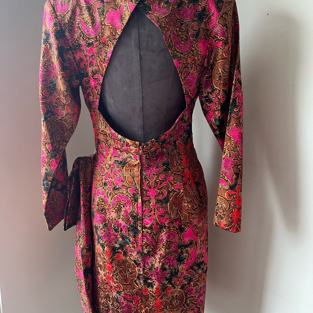Vintage Silk Dress w Open Back - Picture 2 of 10